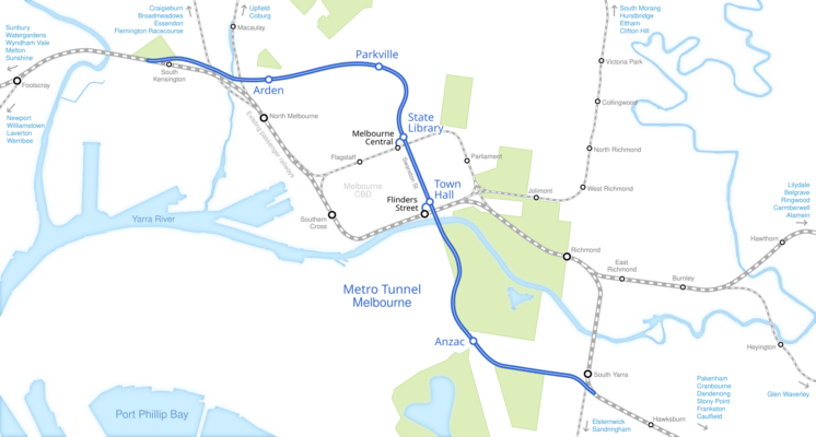 the map of metro tunnel project in melbourne